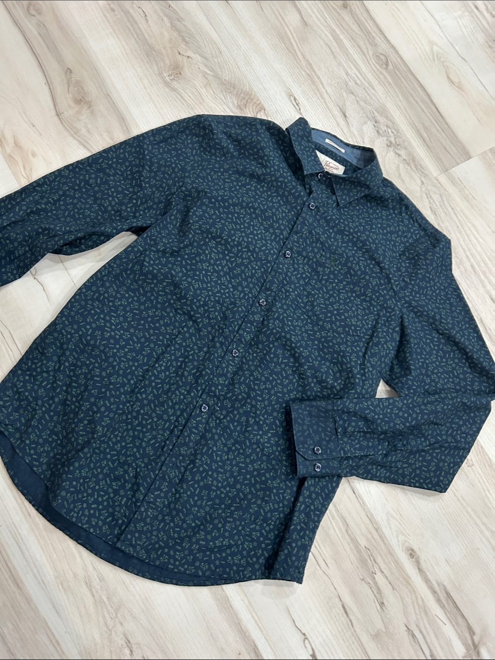 Original Penguin Navy Button-Down with Subtle Green Print